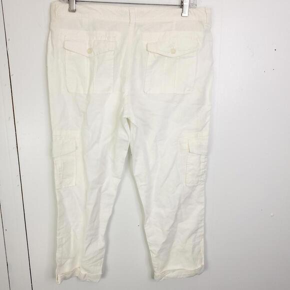Banana Republic Pants Women 8 Martin Fit Linen Blend Cropped Cargo White - Picture 2 of 12